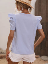 Striped Print Notched Neck Puff Sleeve Blouse